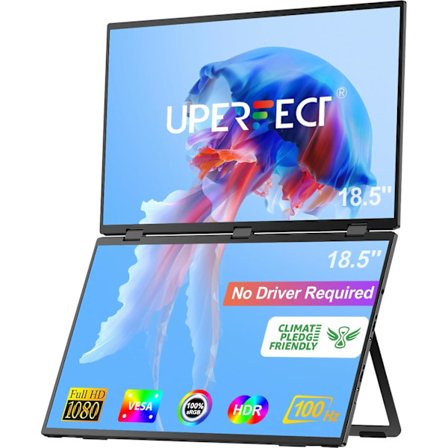 18,5" bredbildsskärm med dubbla skärmar, 100 Hz, 100% sRGB