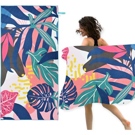Strandhåndklæder til voksne, dobbeltsidet mikrofiber strandhåndklæde, Turtleback Leaf Tropical Hawaiian letvægtshåndklæde