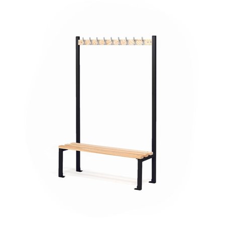 Bench + hook rail ELITE, 9 hooks, 1200x400x1800 mm, black