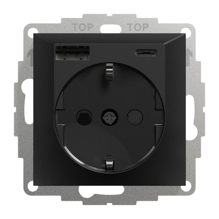 Elko USB A+C 3A Schuko sv Ladeuttak svart, Strømbrytere & vegguttak