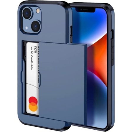 CQBB 2023 Nyt iPhone 14 Cover med Kortholder, Trådløs Opladning Kompatibelt iPhone 14 Pung Cover, Slankt Stødsikkert iPhone 14 Cover Pung (Blå)