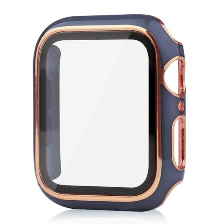 Apple Watch Series 8 (45mm) dual color electroplating cover with tempered glass - Blue / Gold