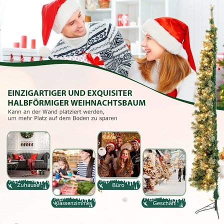 210cm Pre-Lit Halv Tree Julgran Halv Artificiell Tree
