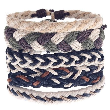 5 kpl nahkarannekkeita miehille ja naisille punottu köysiranneke