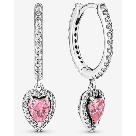 Pandora Sterling Silver Halo Hjärta Hug Brilliant Year Örhängen 291445C01, Inkluderar Originalask