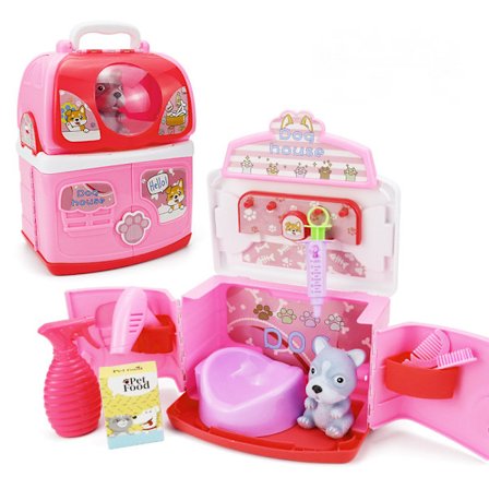 Veterinärleksaker för barn, husdjursvård, rollspel, hund- och kattbur, pedagogiska skötsel- och matningsleksaker med ryggsäck, present till pojkar och