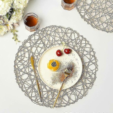 2025 Runde Guldvævede Dækkeservietter Sæt med 6 Skridsikre Varmebestandige Metalliske Borddekorationer 38 cm Madindretning