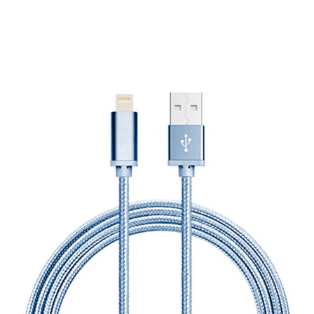 Nylonflettet USB til Lightning Kabel iPhone Blå 1M /