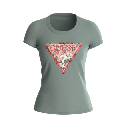 Guess Ss Rn Satin Triangle T-shirt Överdelar Dam Grön XL
