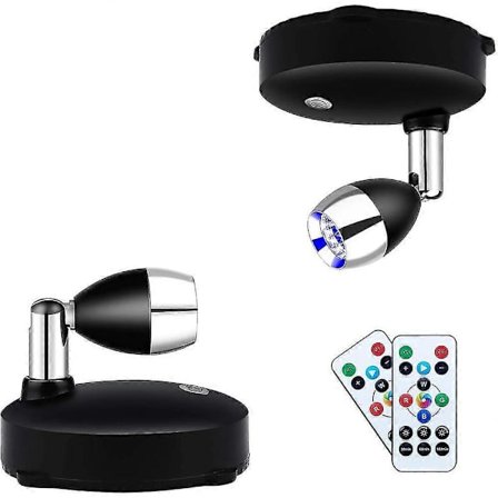 Langattomat paristokäyttöiset kohdevalaisimet, himmennettävät LED-kohdevalot kaukosäätimellä, pyörivä seinävalaisin (2 kpl) [DB]