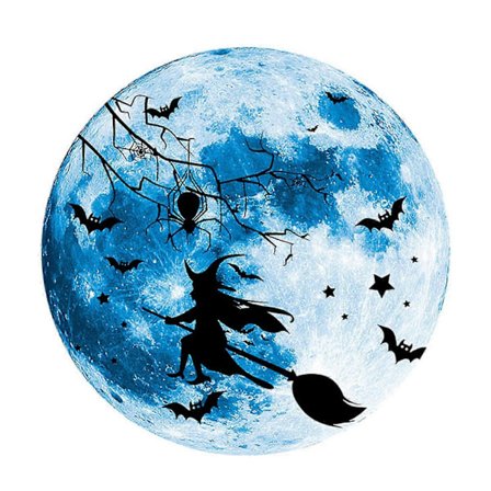 Halloween-kuukuva seinätarra, joka hohtaa pimeässä, noita, lepakko, hämähäkinverkko, kuutarra makuuhuoneen ikkunaan, seinään, kattoon -CHN
