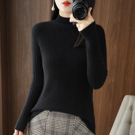 Damstickad Höst Vintertröja Halvkrage Ulltröja Bottoming Skjorta Slim Fit Black L