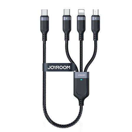 Joyroom 3-in-1 USB-C - Lightning/USB-C/Micro USB -kaapeli 3.5A, 0.3m - Musta