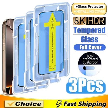 3-pack 8K High End Enkel Installation Härdat Glas kompatibelt iPhone 15 14 11 12 13 16 Pro Max Mini XR X XS 16 Plus HD Skärmskydd