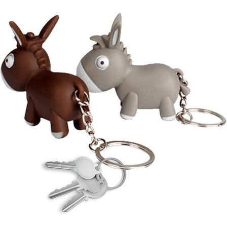 2 stk. Sød tegneserie LED-lys Æsel Nøglering med lyd Dyre Nøglering Vedhæng Børne Dukke Legetøjsgave