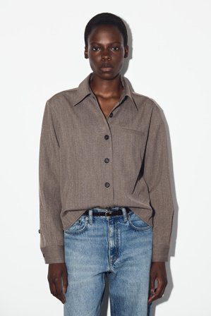 COS Women's Wool Blend Shirt in Brown