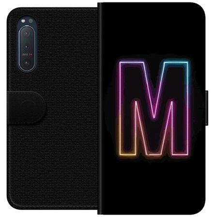 Yhteensopiva Lompakkokotelo Sony Sony Xperia 5 II Neonkirjain M värinvaihtuva valotehoste mustaa taustaa vasten, moderni minimalistinen typografia va
