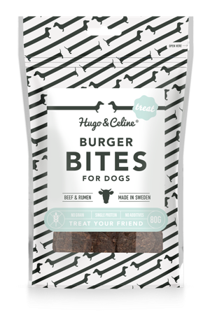 Hugo and Celine - Burger Bites 80 g - Hund - Hundegodbiter & tyggebein - Naturlige godbiter for hund - ZOO.no
