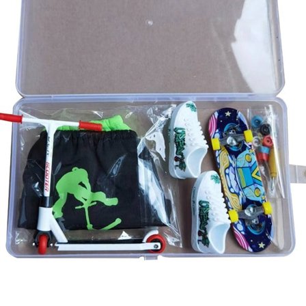 Finger Scooter Leke Mini Legering Scooter Finger Board Tilbehør med T-skjorte Bukser og sko Barn Finger Leke Party Favor Svart/NC/