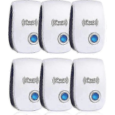 Ultralydsskræmmer Pakke med 6 - Effektiv mod Mus, Rotter, Fluer, Myg, Skadedyrsinsekter, Edderkopper Udgave 0822 (Fww)
