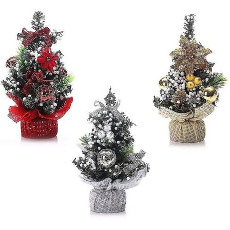 Kunstig Juletre med Sløyfer og Kuler 20 cm Høy Dekorasjon