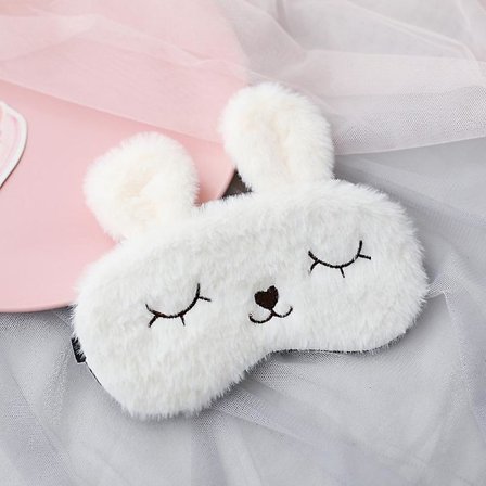 Mjuk kanin sovmask söt tecknad djur ögonmask för barn (beige)