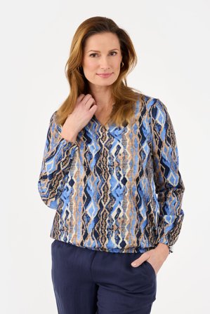 SIGNATURE - Langærmet Bluse - Blå Mix - Mønstret