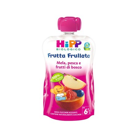 Hipp Bio Frutta Frullata Mela, Pesca e Frutti Di Bosco 90g 6 Mesi