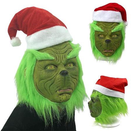 Grinch Full Head -lateksinaamio ja peruukki Santa Hat Monster Cosplay Xmas Party Prop