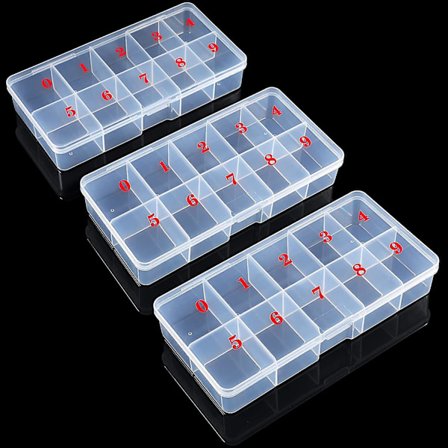 3 stk. Falske Negletips Transparent Opbevaringsboks Med 10 Nummererede Tomme Rum Opbevaringskasse Container Neglekunst Organizer Box Plastik 