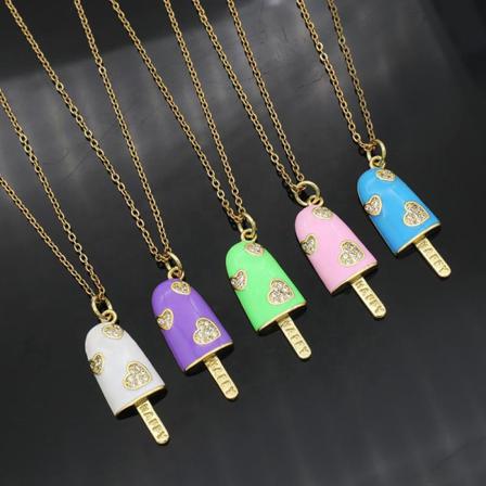 Halsband Med Pinnglass Guld Strass Hjärtan Happy Glass Purple One Size