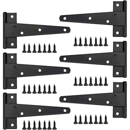 6 stk T-hengsler, låvedørs hengsel, svart T-hengsel, utendørs T-hengsler jern dør hengsler tungt hengsel for dører, vinduer, skur 6 tommer