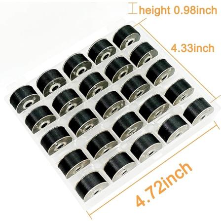 25 stk svarte tråder 70D/2 (60WT) Forlindt undertråd Plaststørrelse A SA156 for broderi og symaskin DIY Broderitråd Sytråd