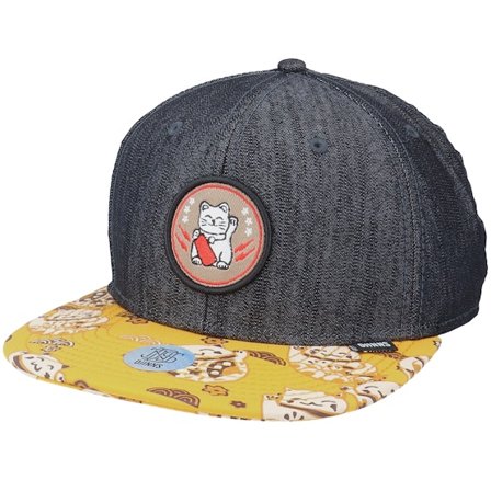 Djinns - Svart snapback Keps - 6 Panel Luckycat Linen Rev. Black Snapback @ Hatstore