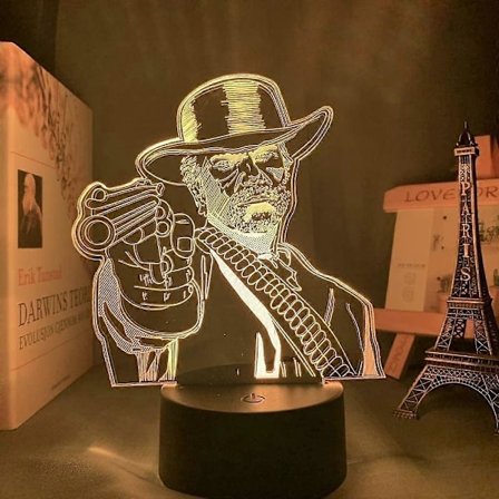 SBSG EKfperu LED Natlampe - 3D Illusion Lys - Spil Red Dead Redemption 2 Gave Akryl 3D Lampe til Spillerum Dekoration Natlampe RDR2 Arthur (FMY)