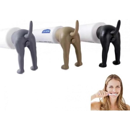 3-delad bajsande hundrumpa tandkrämstopp, rolig kreativ tandkrämspressare, rolig tandkrämsdispenser