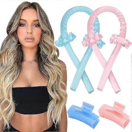 2 stycken värmefria hårullar, inga värmelockar, sidenband, lockstavar, pannband, sova i, över natten, mjuka skumhårullar, gör-det-själv-