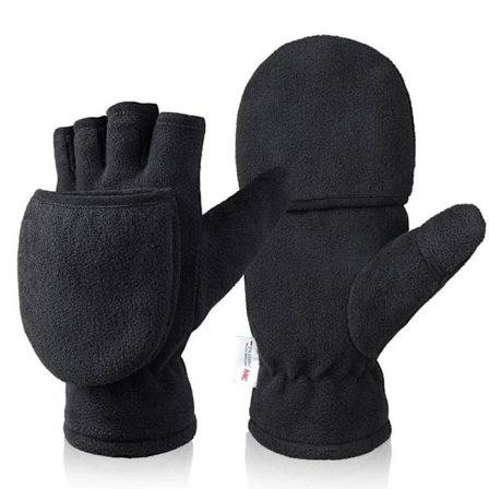 Varme handsker polar fleece halv finger flip handsker til mænd og kvinder udendørs løb fiskeri kørsel vinterhandsker.M(≈87g)