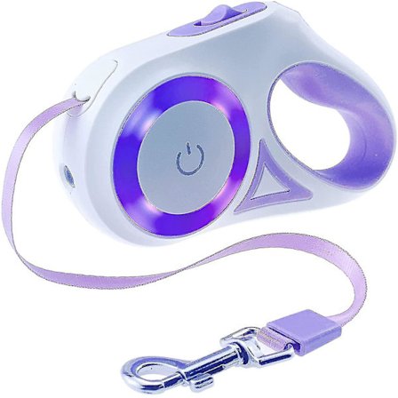 Indtrækkelig hundeline til hunde med LED-lys, gåture med hundesnor til hvalpe, små og mellemstore hunde, snor med enhåndsbremse, fri bevægelse, en 