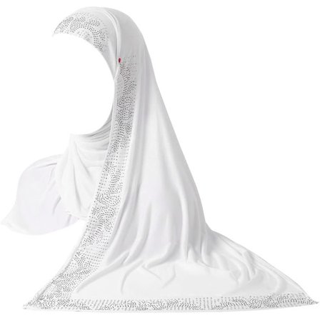 YC Dame skinnende rhinsten muslimsk hijab elegant lang turban hue hovedbeklædning tørklæde X hvid Rhinest