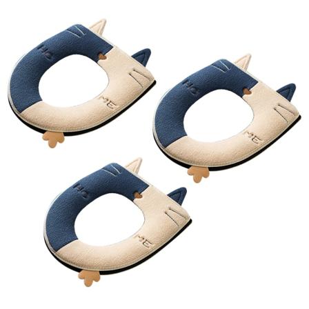 3PCS toalettsetetrekk søt katt, myk tykkere varmere