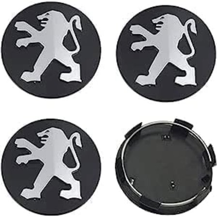 4 kpl Auton Vannekeskukset Peugeot 60mm Musta, Keskihatut