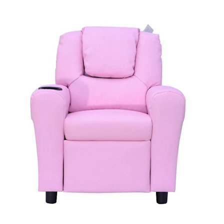 Rootz Børnelænestol - Minilænestol - Børnesofa - Hvilelænestol - Liggefunktion - Indbygget kopholder - Pink - 62 x 52 x 69 cm