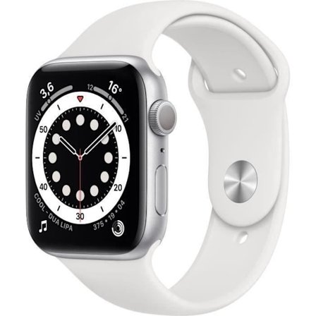 Apple Watch Series 6 GPS - 44mm Alumiinikotelo Hopea - Valkoinen Ranneke (2020) - Kunnostettu - Erittäin hyvä kunto - Refurbished Grade B