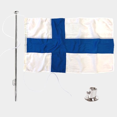 Ensemble de pavillon avec pavillon de bateau Adela Original, Finlande, polyester marin (170 g / m²), 90 cm x 55 cm + mât Ø25 mm, 90 cm en acier 