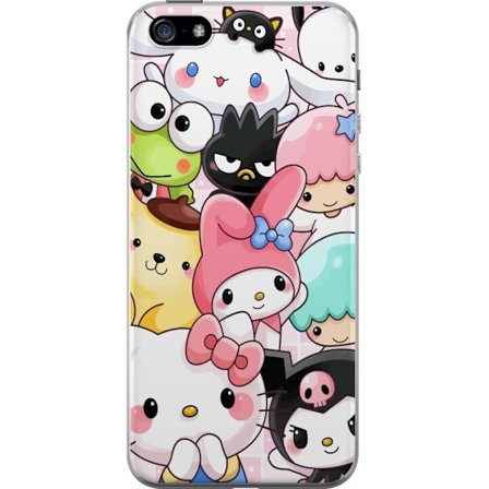 Yhteensopiva Puhelinkuori Apple iPhone 5 Tiheä kuvio suloisia hahmoja, joilla on suuret silmät eri väreissä ja ilmeissä LABUBU-tekstillä