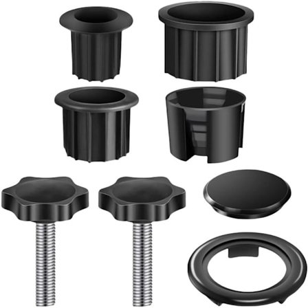 8 stk. plastik parasolfod reservedele slidstærke fodkapper med ring og skruer til de fleste strandparasolhuller have balkon (sort)