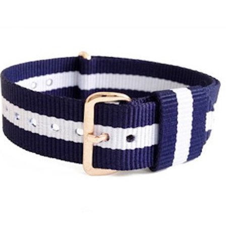 Natoband dam klocka 18 mm guld spänne blå vit