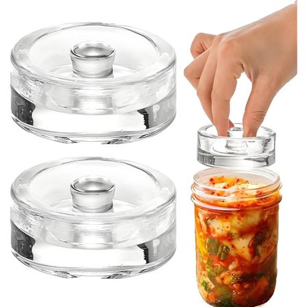Glass Fermentation Weights 2-Pack med Easy-Grip Håndtak for Wide Mouth Canning Jars, Sauerkraut, Kimchi u0026 Fermentation Kits