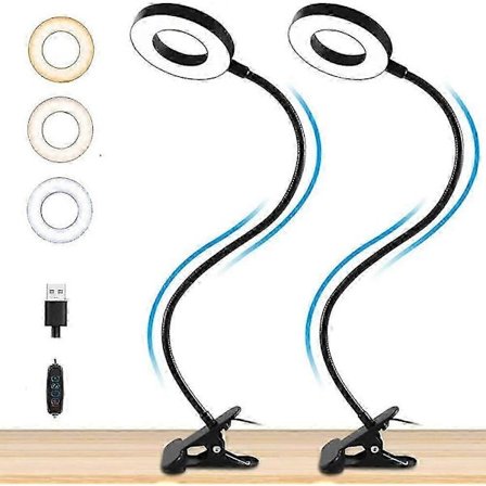 (2 pakke) Clip læselamper, 3 farver 10 lysstyrker, 48 LED USB bordlampe, 360 fleksibel svanehals clip lampe, øjenbeskyttende bog clip lampe til 